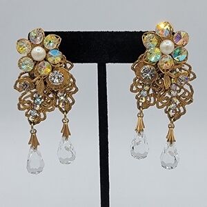Miriam Haskell Earrings Crystal AB Filigree Vintage